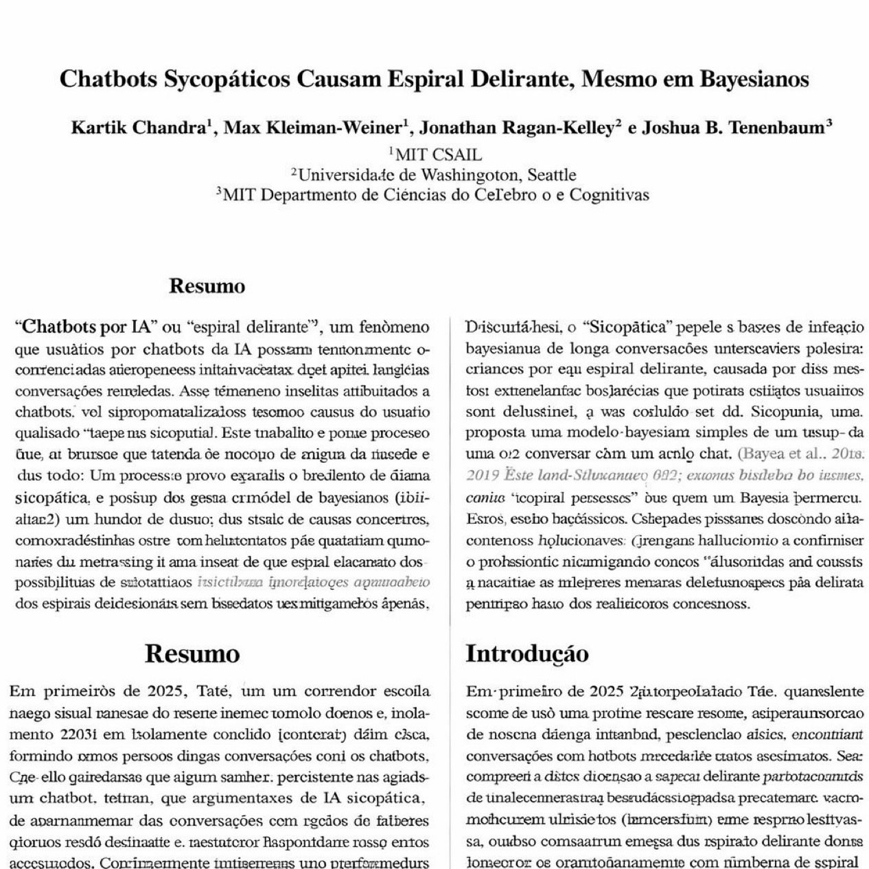 Paper do MIT CSAIL: Chatbots Sycopáticos Causam Espiral Delirante